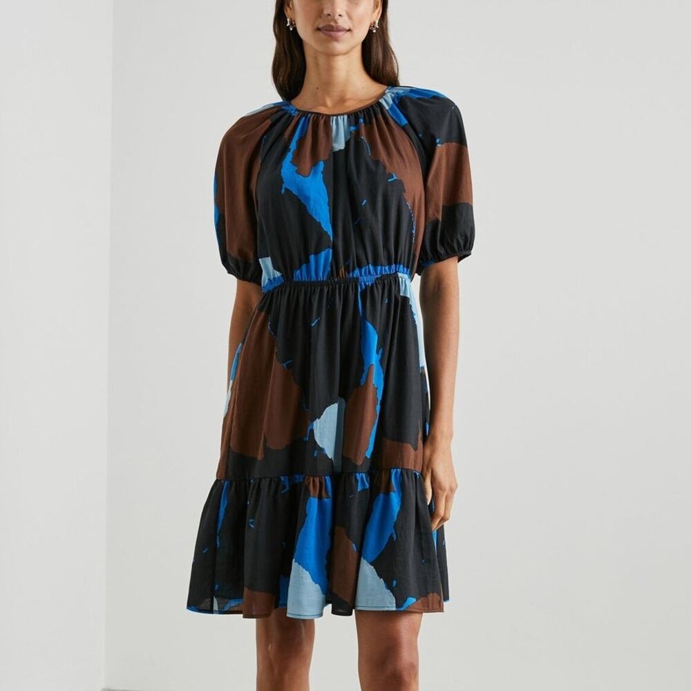 Rails Khloe Puff Sleeve Mini Blouson Dress Blue Multi L